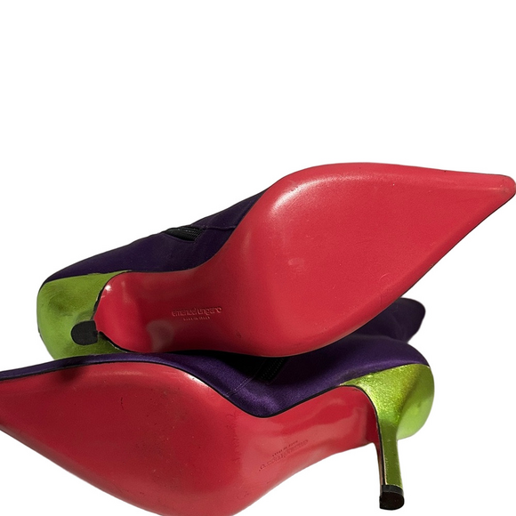 Emanuel Ungaro Purple Satin & Leather Stiletto Boots – Women’s Size 8 (EU 38.5) - Picture 11 of 16